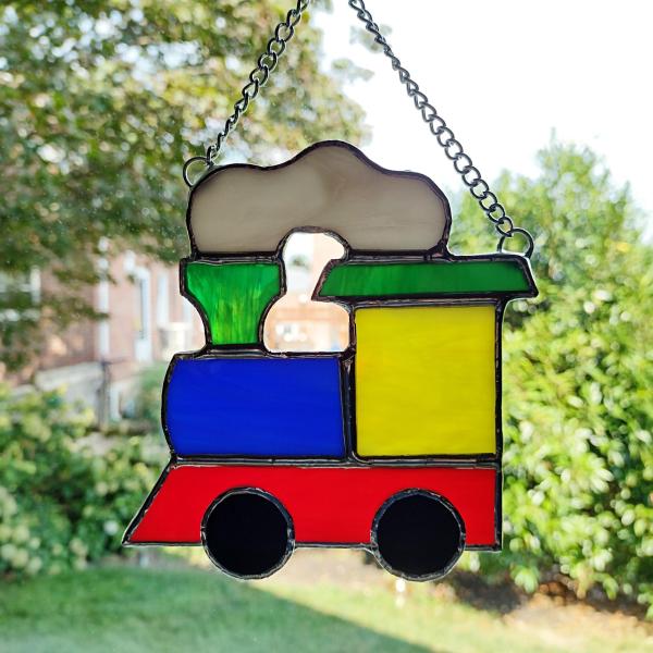 Stained Glass Train Suncatcher / Christmas Tree Ornament, Custom Colors Available
