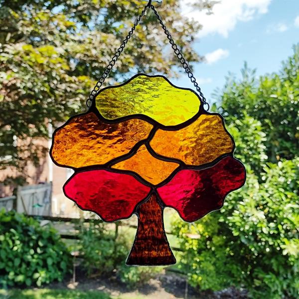 Stained Glass Fall Tree Suncatcher, Autumn Tree Window Decoration, Halloween Fall Decor