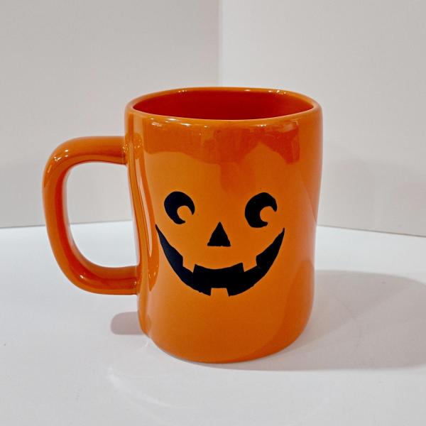 Vintage Rae Dunn Trick or Treat Halloween Oversized Ceramic Coffee Tea Mug, Orange Pumpkin Face Mug