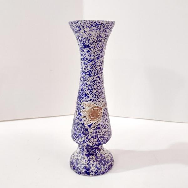 Vintage Turtle Blue and White Speckled Soapstone Bud Vase, African Carved Soapstone Vase
