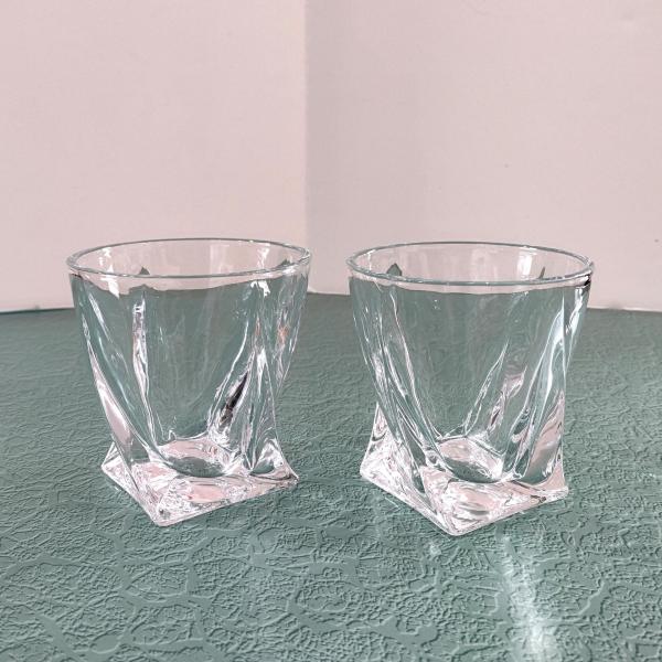 Vintage Mikasa Motion Double Old Fashioned Glasses, Set of Two, Twisted Whiskey Glasses