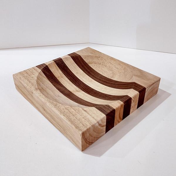 Vintage Wooden Ulu Chopping Bowl and Cutting Board, Birch and Walnut Wood Inlay 8 Inch Board