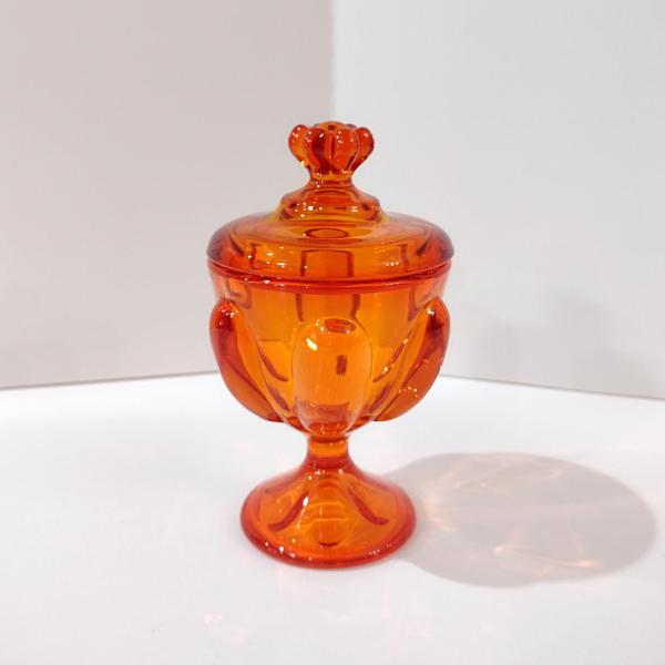 Vintage Viking Glass Epic Persimmon Orange 6 Petal Small Covered Candy Dish