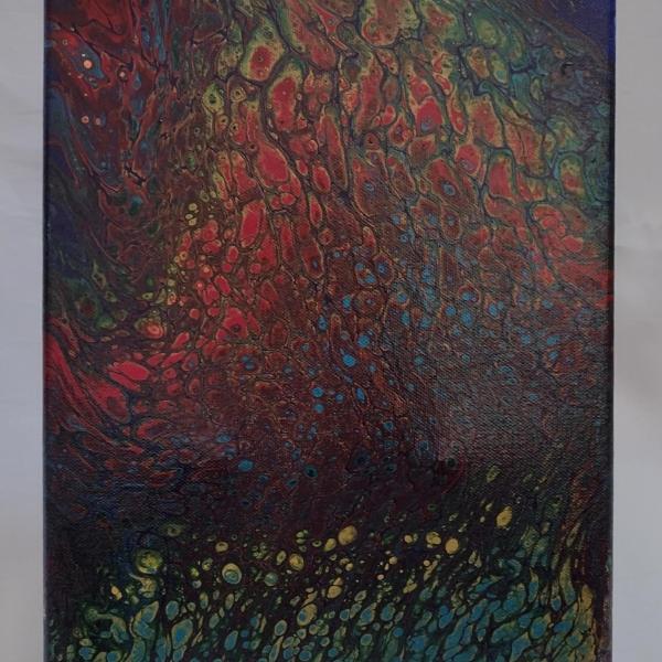 Black, Red, Blue, and Gold Acrylic Abstract Painting, 9" x 12" on Canvas