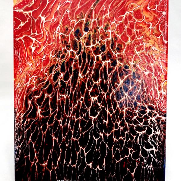 Red, Blue and Black Volcano Original Acrylic Abstract Painting, 8" x 10" on Canvas
