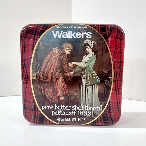 Vintage Walkers Pure Butter Shortbread Petti Coat Tails Tin Box, Scotland Cookie Tin, Flora McDonalds Farewell to Bonnie Prince Charlie Tin