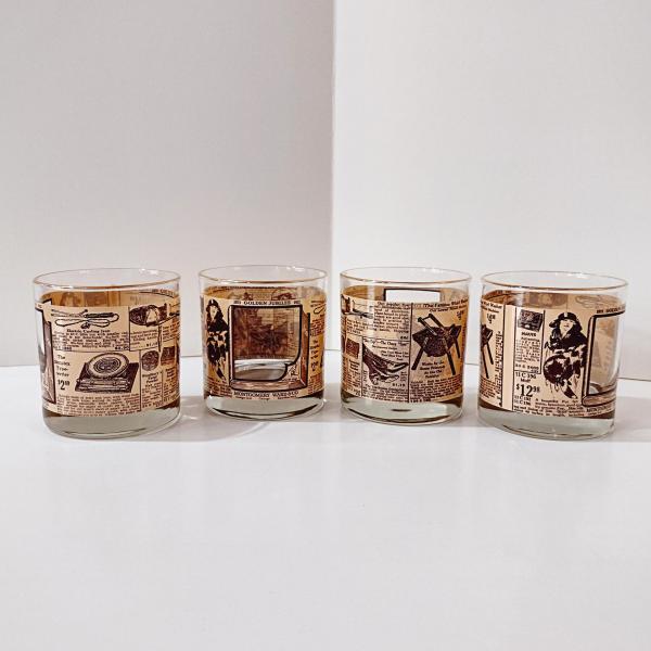 Vintage Montgomery Ward Golden Jubilee 1872-1922 Catalog Whiskey Lowball Rocks Glasses, Houze Art Glasses