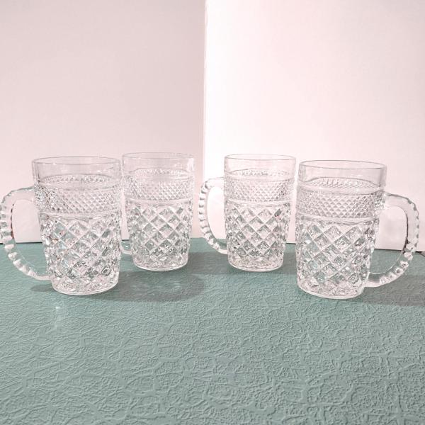 Vintage Anchor Hocking Wexford 14 Ounce Clear Glass Beer Coffee Mugs, Set of 4