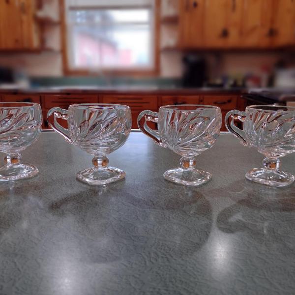 Set of Four Vintage Indiana Glass Willow Clear Footed Punch Cups, Pressed Glass Espresso Cups