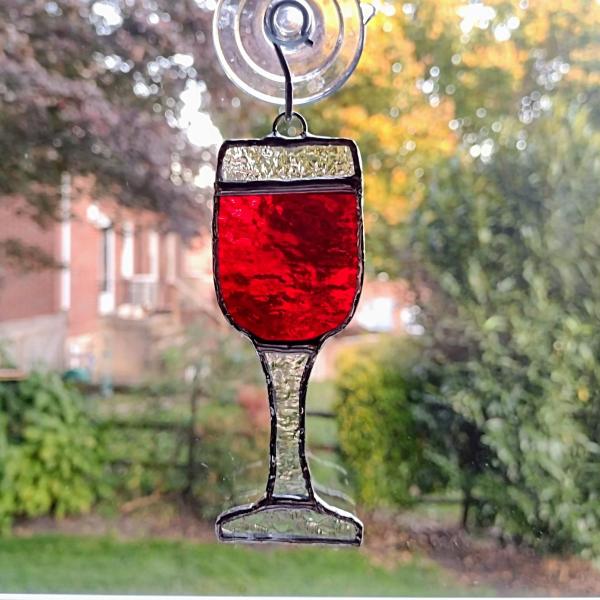 Red Wine Glass Stained Glass Suncatcher, Wine Glass Ornament