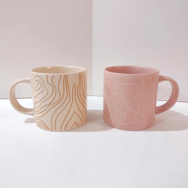 Whitney Kerney Ceramic Mugs, Set of Two, Causebox Beige and Pink Abstract Design Mug Set