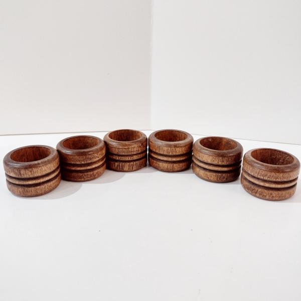 Vintage Wooden Napkin Rings, Set of 6