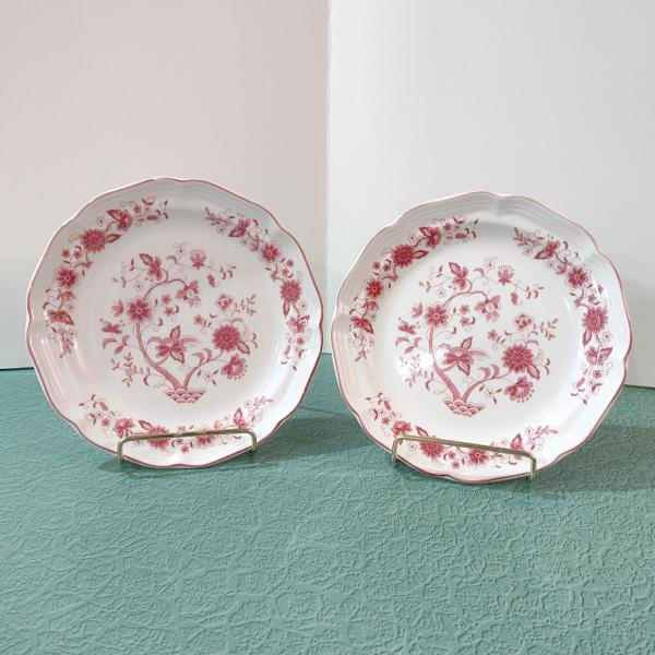 Vintage Woolworths WOW2 Pink Floral Scalloped Salad Dessert Plates, Set of Two