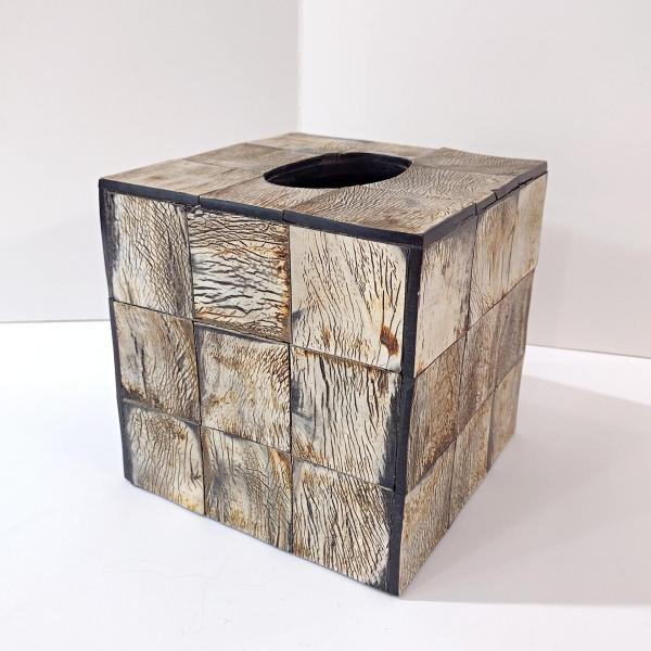 Vintage Rustic Wood Grain Tiled Tissue Box Holder, Wooden Tissue Box Cover, Rustic Natural Decor