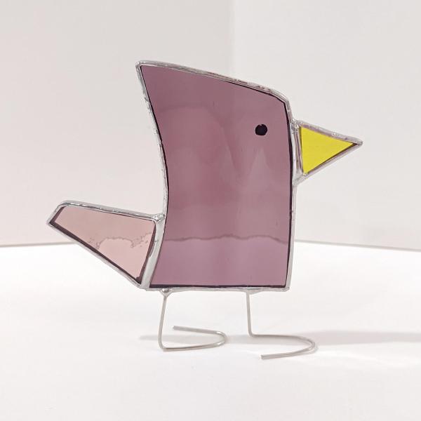 Stained Glass Standing Bird, Funky Amber Purple and Pink Glass Bird Suncatcher, Bird Lover Gift, Windowsill Sitter