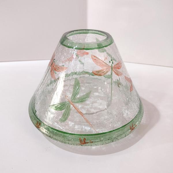 Vintage Crackle Glass Dragonfly Jar Candle Shade Topper