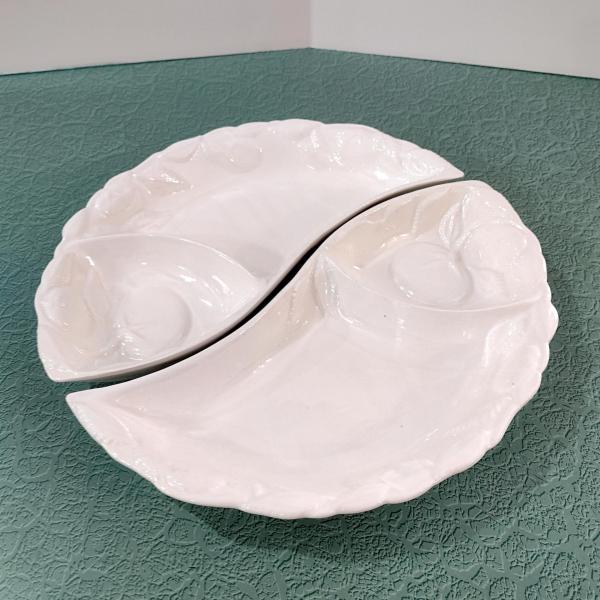 Vintage Yin Yang Divided White Ceramic Serving Trays, Belmar of California Pottery USA 406, Set of Two