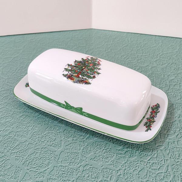 Vintage Yule Tide Ceramic Butter Dish, Georges Briard Holiday Christmas Dinnerware