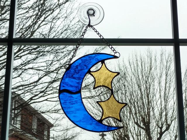 Moon and Stars Stained Glass Suncatcher