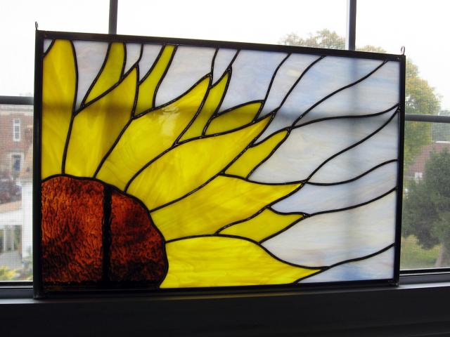 Sunflower Stained Glass Window Panel