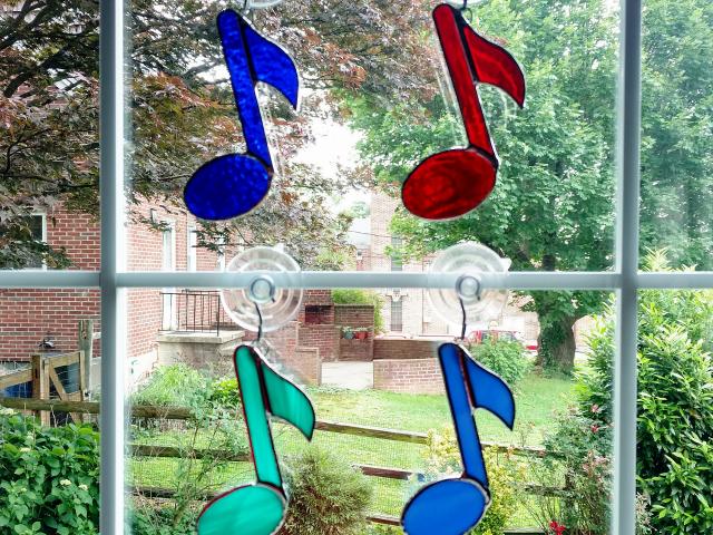 Stained Glass Music Note Suncatcher, Custom Colors Available