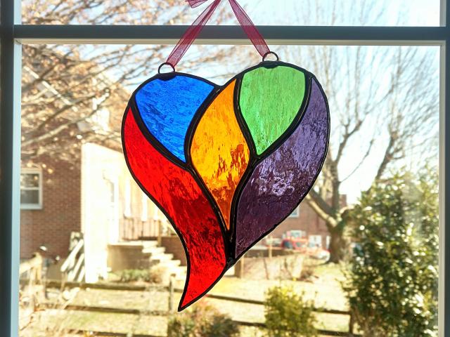 Rainbow Unity Heart Stained Glass Suncatcher