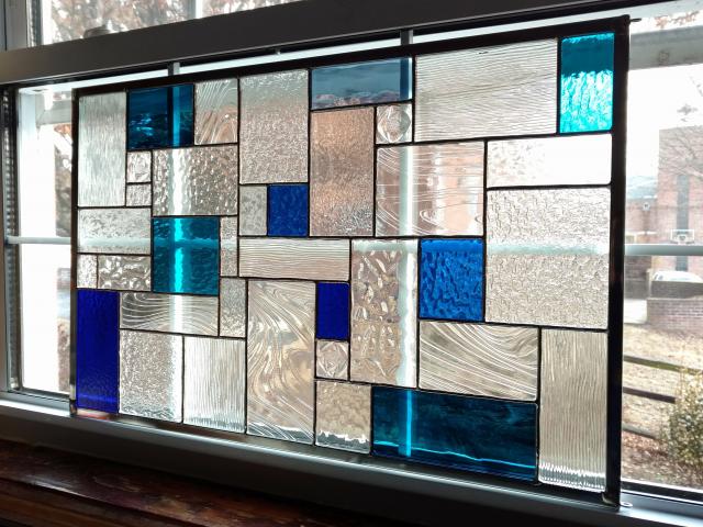 Custom Geometric Stained Glass Window Panel