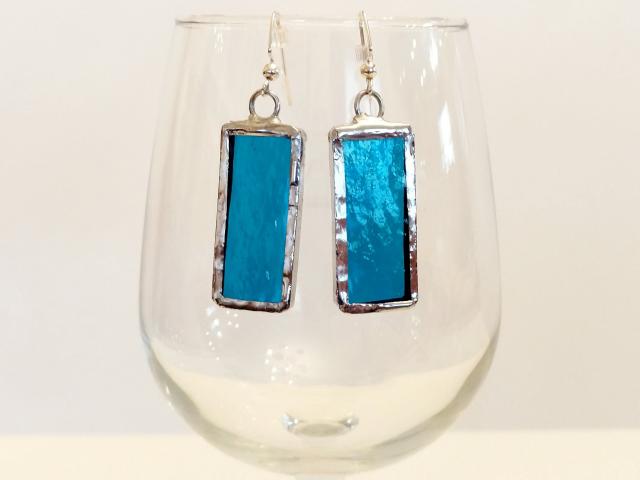Aqua Blue Cathedral Stained Glass Earrings