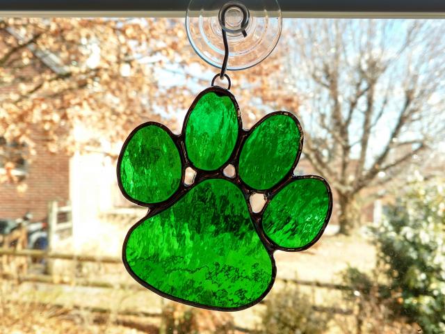 Stained Glass Paw Print Suncatcher, Green