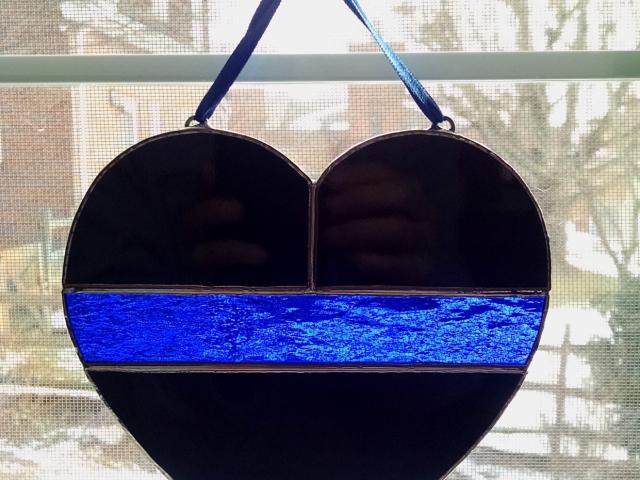 Thin Blue Line Stained Glass Heart, Police Symbol