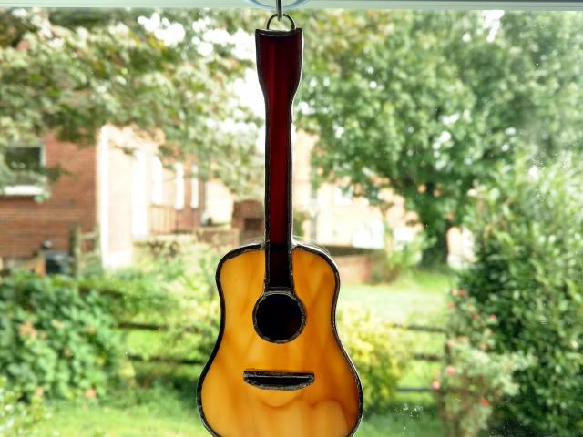 Stained Glass Guitar Suncatcher