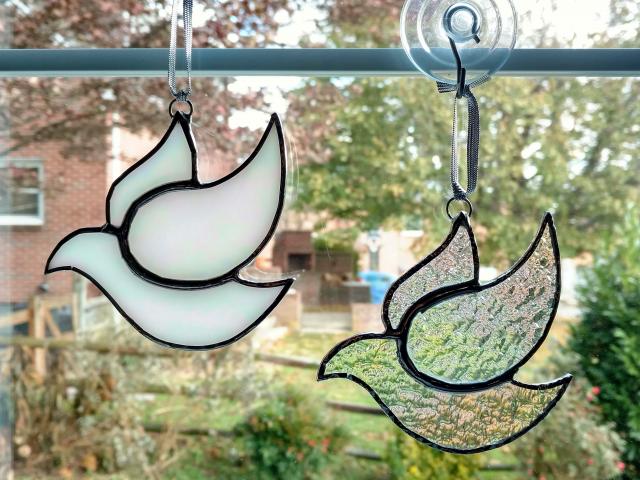 Stained Glass Dove Suncatcher, Iridescent Glass