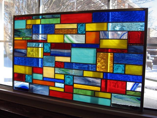 Custom Geometric Stained Glass Window Panel
