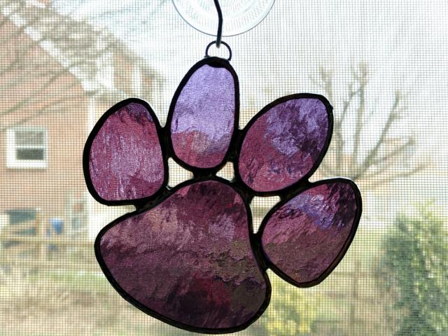 Stained Glass Paw Print Suncatcher, Purple