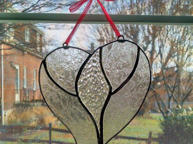 Unity Heart Stained Glass Suncatcher, Clear Cathedral Glasses