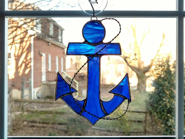 Anchor Stained Glass Suncatcher, Custom Colors Available