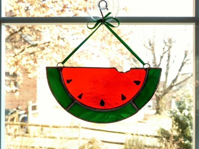 Stained Glass Watermelon Slice Suncatcher
