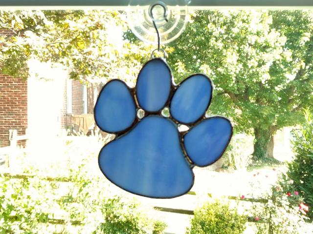 Stained Glass Paw Print Suncatcher, Blue Opal