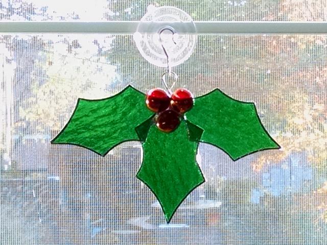 Stained Glass Holly Suncatcher