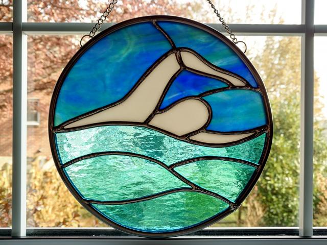 Swimmer Stained Glass Round Panel