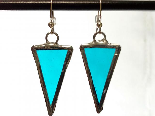 Aqua Blue Textured Stained Glass Earrings