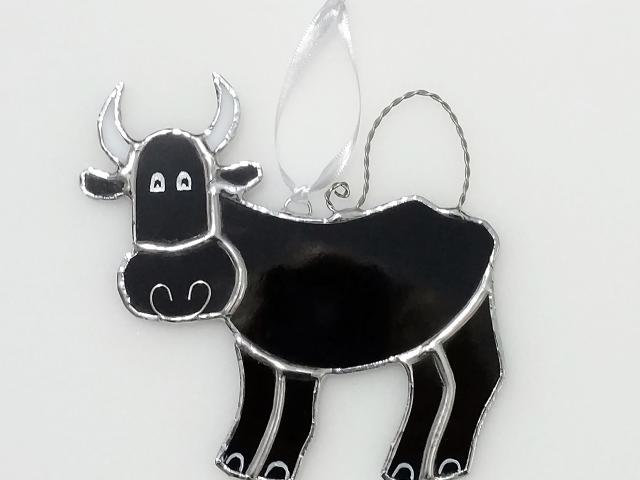 Stained Glass Cow Suncatcher, Black Angus, Custom Colors Available