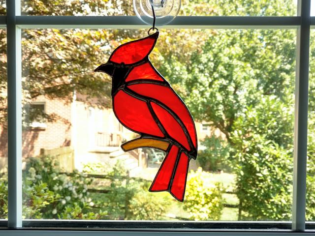 Stained Glass Cardinal Suncatcher, Red Bird