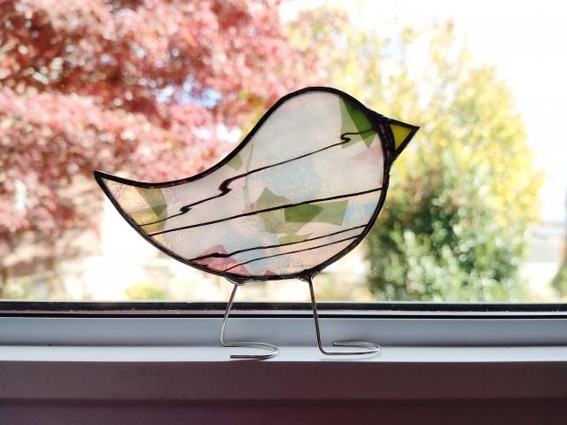 Stained Glass Standing Bird, Confetti Glass