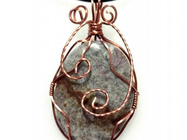 Copper Wire Wrapped Jasper Pendant