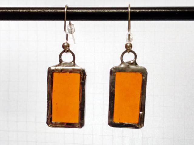 Dark Amber Textured Stained Glass Earrings