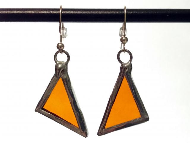 Dark Amber Textured Stained Glass Earrings