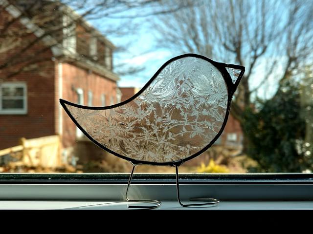 Stained Glass Standing Bird, Clear Glue Chip Glass