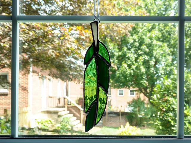 Stained Glass Feather Suncatcher, Green