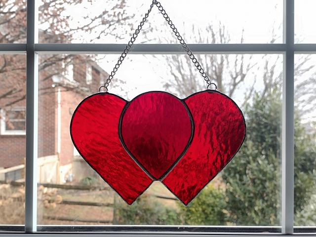 Entwined Hearts Stained Glass Suncatcher, Custom Colors Available